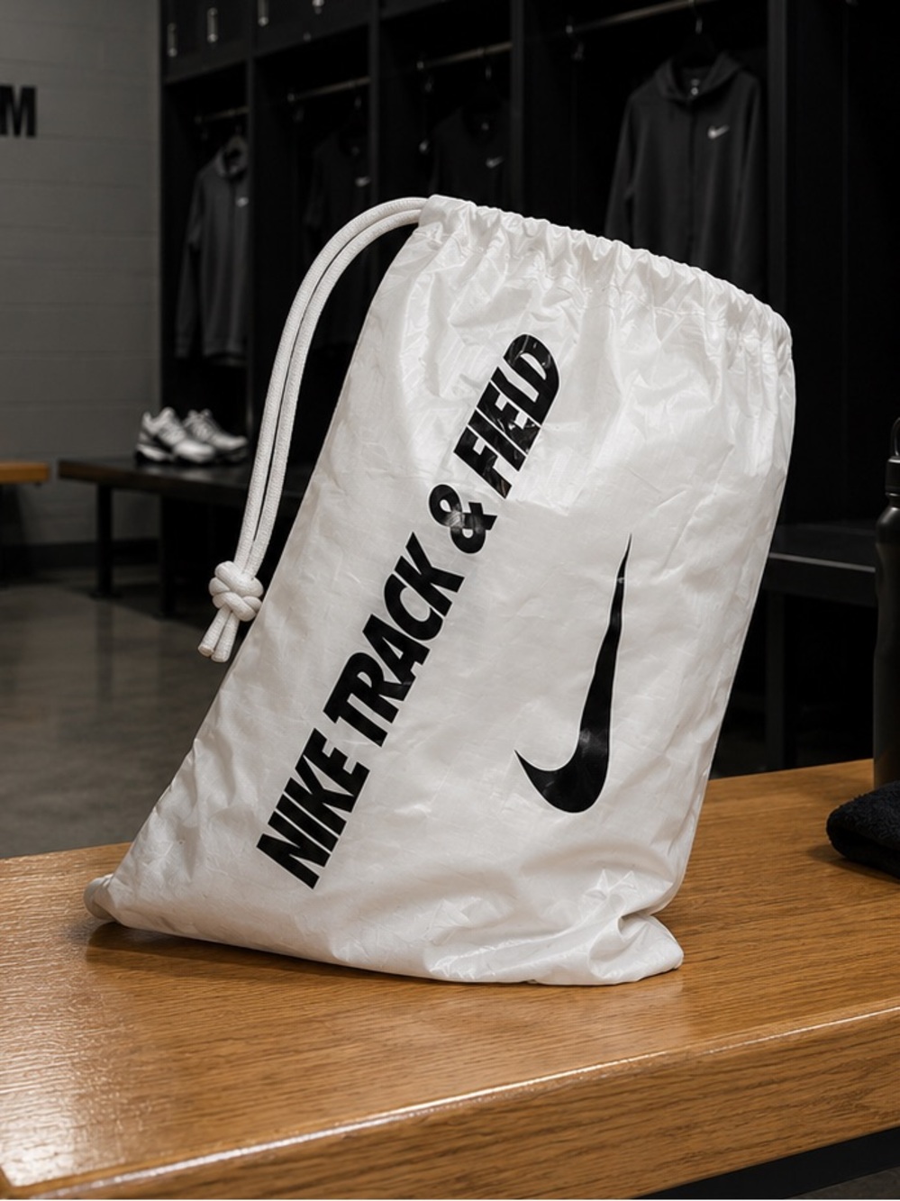 Nike White Track and Field drawstring shoe bag black logo Zoom Rival XC 5 spikes